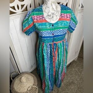 Vintage Sita Colorful Maxi Dress Lightweight Art to Wear Button Down 90s Medium